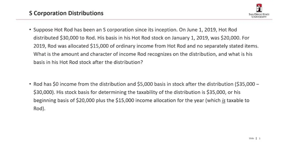 How are S corp distributions reported?